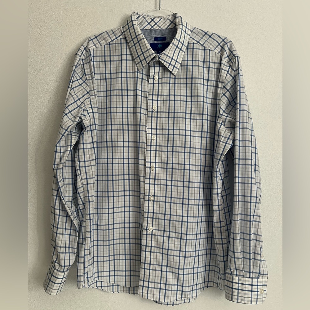 EGARA Non-Iron Slim Fit Long Sleeve Plaid Button Down Collared‎ Shirt XL
